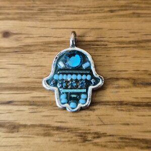 Adaya Sterling Silver Hamsa Pendant Blue Beads&Crystals Judaica Israel Evil Eye